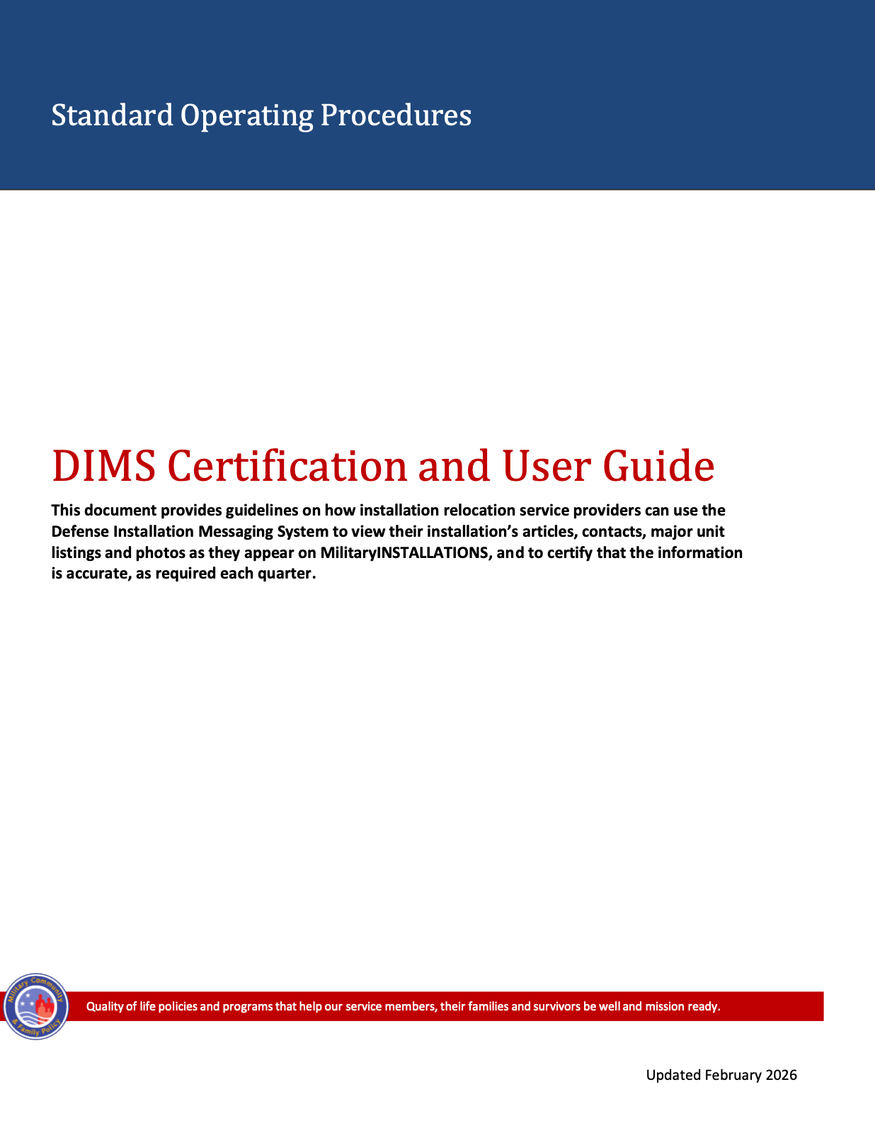 DIMS Technical User Guide cover design