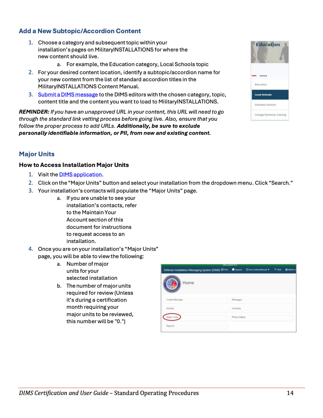 Accordion content and subtopic editing instructions page.