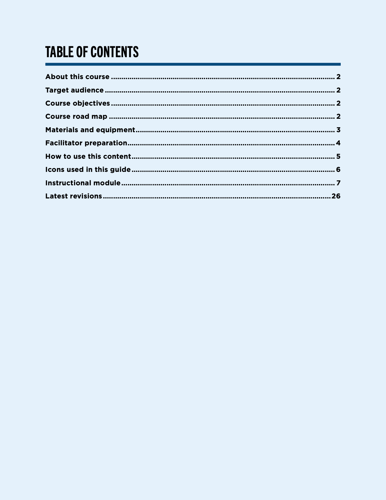 MFLC Facilitator Guide Table of Contents.