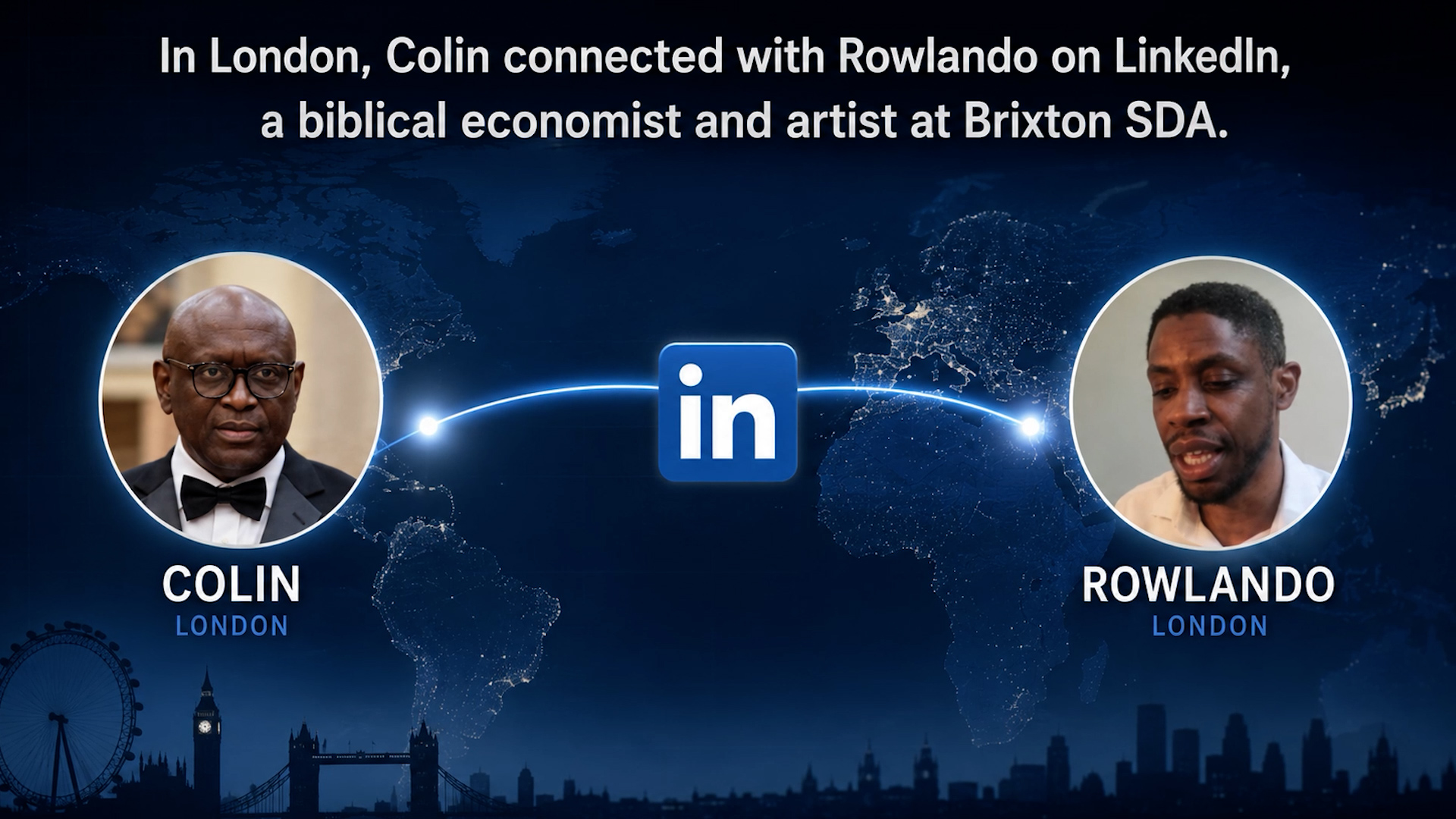 Final documentary frame showing London connection visual implementation.