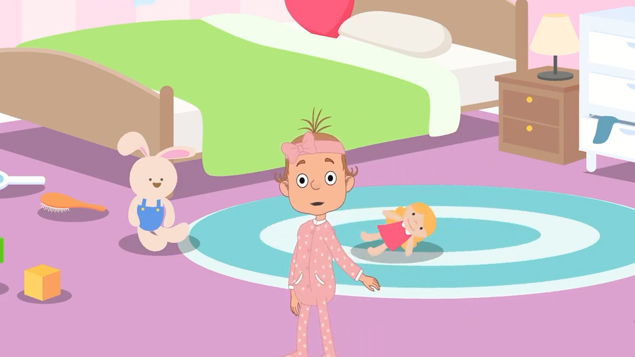 Recurring animated child character in bedroom