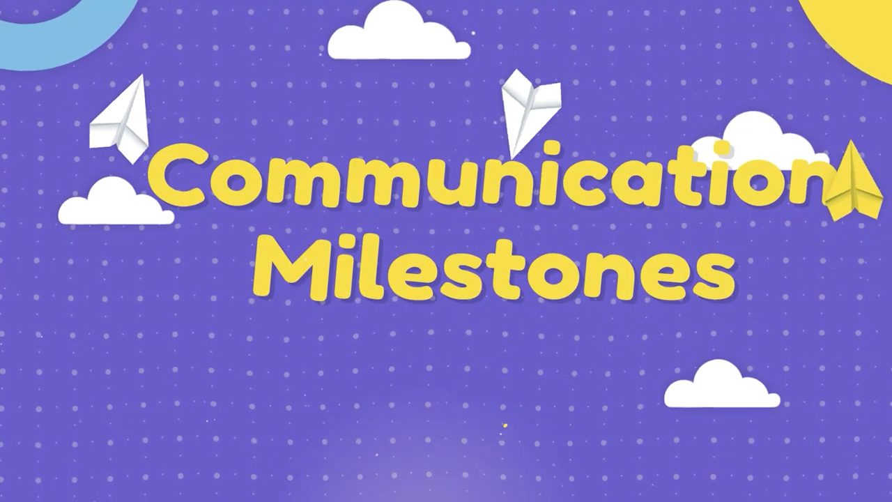 Communication Milestones title slate with animated bullet list
